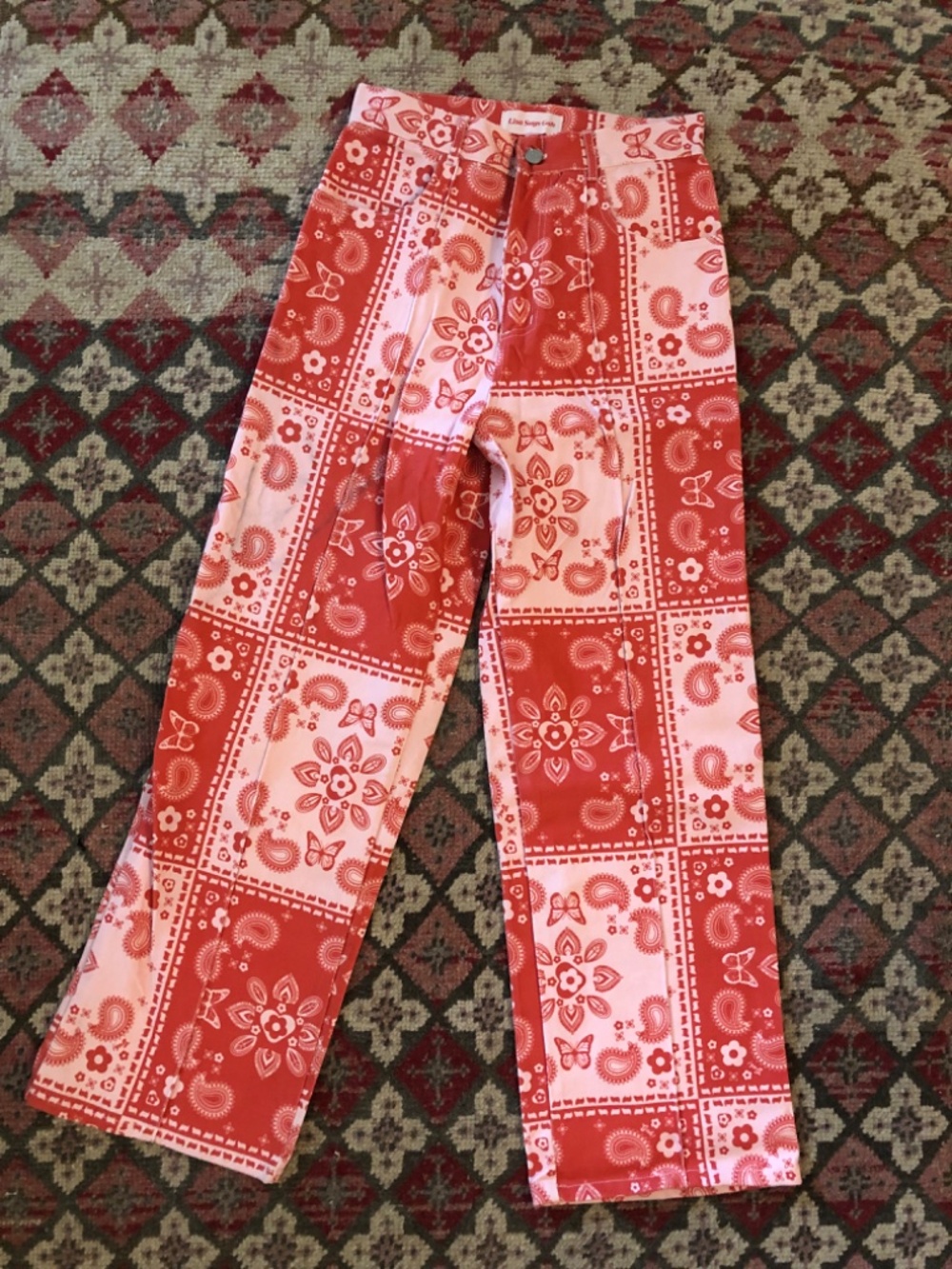 Lisa Says Gah Robyn Jean Butterfly Bandana Print Red Pink sz 28 - Picture 4 of 5